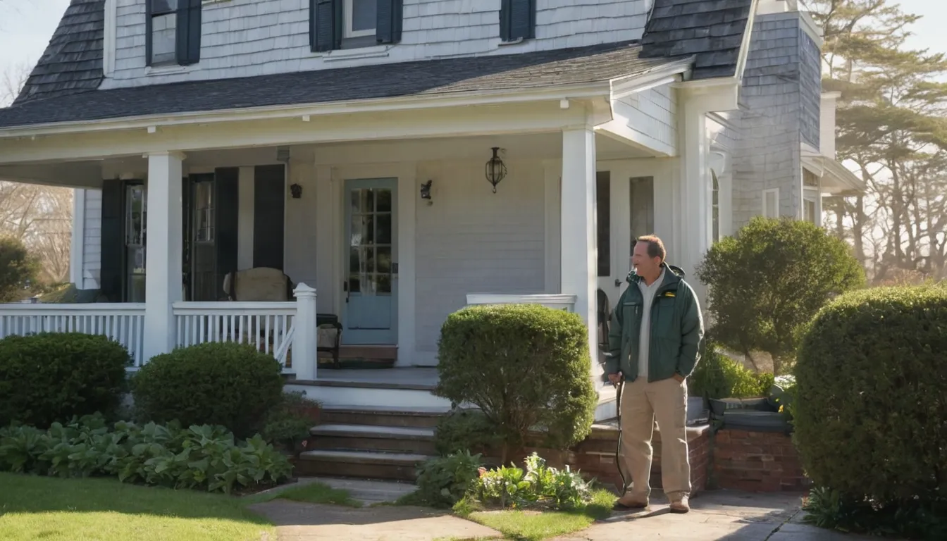 A friendly provider talking with a homeowner at the front door of a home in Sagaponack