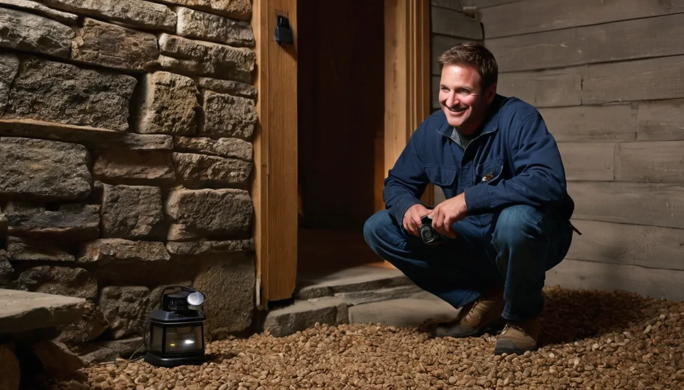 A friendly provider showing a homeowner a termite inspection report beside a stone foundation wall near Sagaponack